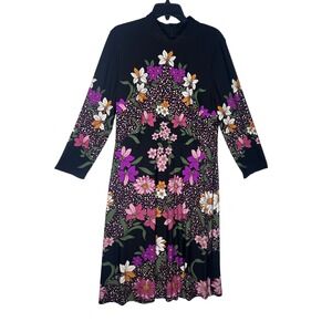 London Style Collection Black Floral Mock Neck Midi Dress Size‎ 16 NEW